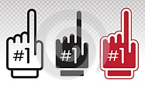 Set of number 1 one fan hand glove with finger raised flat vector icon on a transparent background