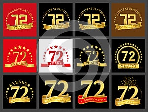 Set of number seventy-two 72 years celebration design. Anniversary golden number template elements for your birthday party..