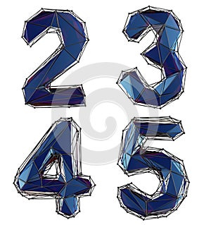 Set of numbers 2, 3, 4, 5 made of blue color glass.