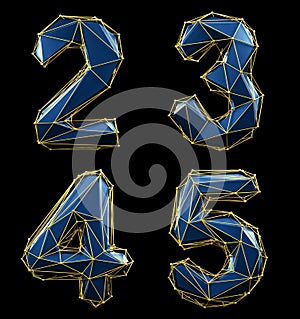 Set of numbers 2, 3, 4, 5 made of blue color glass.