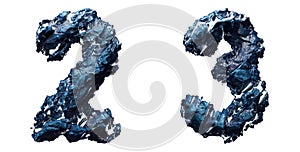 Set of numbers 2, 3 made of ice isolated on white background. 3d