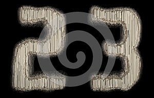 Set of numbers 2 and 3 made of industrial metal 3D