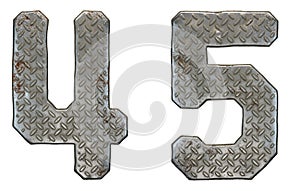 Set of numbers 4, 5 made of industrial metal on white background 3d