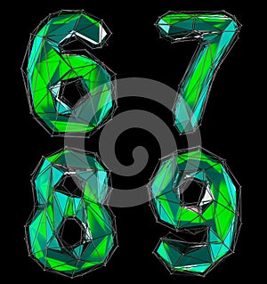 Set of numbers 6, 7, 8, 9 made of green color glass.