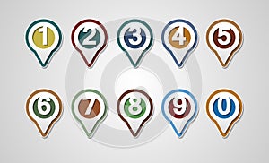 Set of Numbers. Design mapping pins