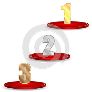 Set of numbers of gold silver and bronze color