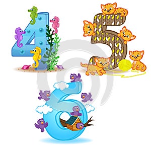Set of numbers with number of animals from 4 to 6