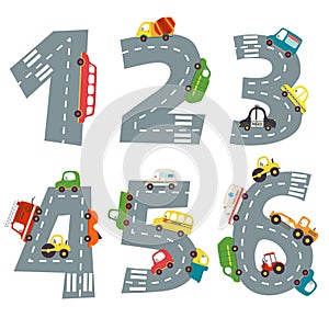 Set of numbers with number of cars from 1 to 6