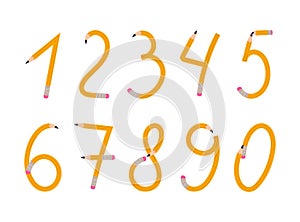 Set of numbers pencil shape font vector illustration