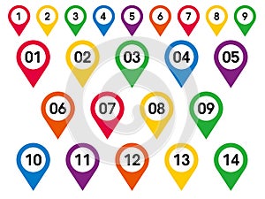 Set of Numbers Pin Marker Flat Icons