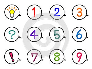 A set of numbers and symbols in speech balloons