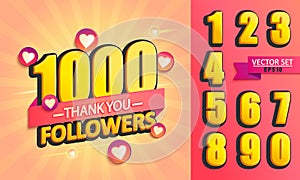 Set of numbers for Thank you followers Design.