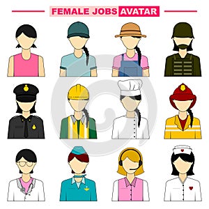 Set Object of Female Jobs Avatar vector Illustration