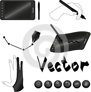 Set objects for graphic designer. Freelance and digital. Vector graphics