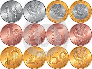 Set obverse and reverse new Belarusian Money coins