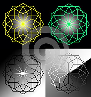 Set of Ñobweb hexagon. Business logo. Content for the designer. New Year`s fantasies on the theme of snowflakes