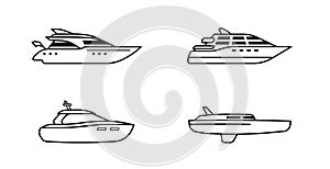 Set of oceanic yachts. Yacht ship concept. Luxury yachts side view