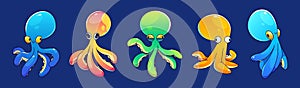 Set of octopus characters isolated on background
