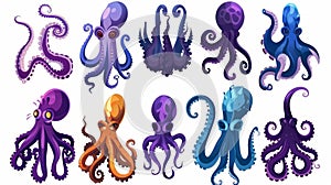 Set of octopus tentacles isolated on a white background with kraken or squid palps. Fantasy creatures cephalopod arms or