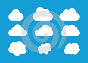 Set od clounds icon isolated on blue background. Vector clounds collection