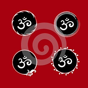 Set od Om,Aum,sacred sound,primordial mantra,word of power,pictogram, symbols of divine triad of Brahma, Vishnu and Shiva.Hand-