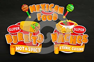 Set od traditional Mexican food emblems, stickers. photo