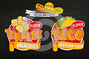 Set od traditional Mexican food logos, emblems.