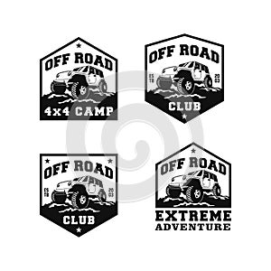 Set of off road adventure car logo badge  design collection. 4x4 vehicle run over the forest ground illustration for extreme