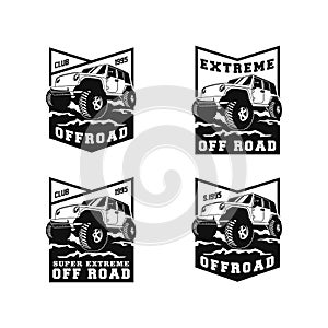 Set of off road adventure car logo badge  design collection. 4x4 vehicle run over the forest ground illustration for extreme