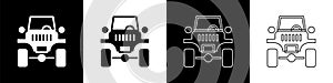 Set Off road car icon isolated on black and white background. Jeep sign. Vector