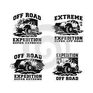 Set of off road car logo badge  design collection. 4x4 vehicle car illustration with dirty dust background for community