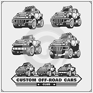 Set of off-road suv car labels, badges and design elements. Safari emblems.