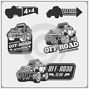 Set of off-road suv car labels,badges and design elements. Safari emblems.