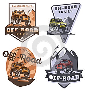 Set of off-road suv car logo.