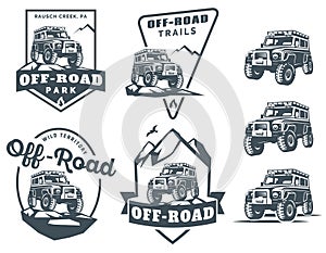 Set of off-road suv car logo.