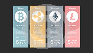 Set of offer tariffs for crypto currency operations ui ux vector banner for web app set of pricing