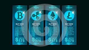 Set of offer tariffs for crypto currency operations ui ux vector banner for web app set of pricing