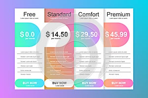Set of offer tariffs ui ux vector banner for web app set of pricing table order box button