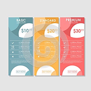 Set offer tariffs. ui ux vector banner for web app. set pricing table, order, box, button, list with plan for website in