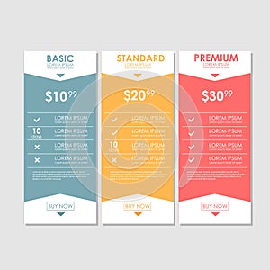 Set offer tariffs. ui ux vector banner for web app. set pricing table, order, box, button, list with plan for website in