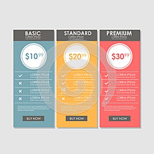 Set offer tariffs. ui ux vector banner for web app. set pricing table, order, box, button, list with plan for website in