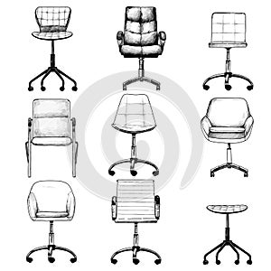 set of office chairs in the loft style for selecting and compiling the interior