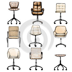 Set of office chairs in the loft style for selecting and compiling the interior