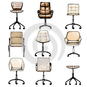 Set of office chairs in the loft style for selecting and compiling the interior photo