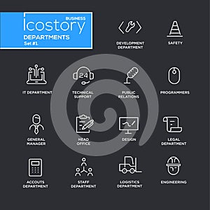 Set of office departments line flat design icons and pictograms. photo
