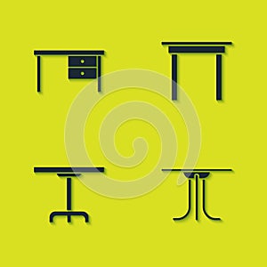 Set Office desk, Round table, and Wooden icon. Vector