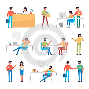 Set of office workers characters. Flat design corporate business people. Full length. Different poses and situations. Vector