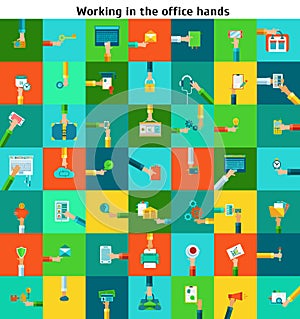 Set of office working hands