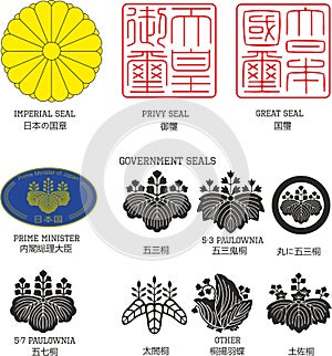 Set of official Japan emblems and seals