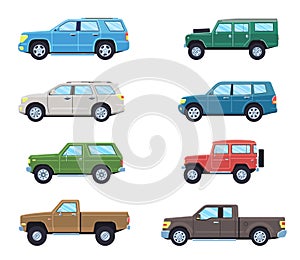 Set of offroad suv cars